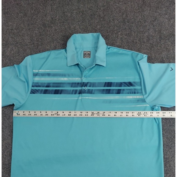 Callaway Golf Shirt‎ Mens XL Blue Opti Dry Stripes Short Sleeve Performance Polo - Picture 8 of 10